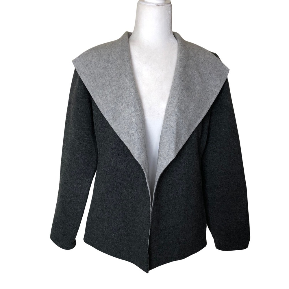 Talbots Wool Blend Gray Black Open‎ Front Shawl Collar Jacket Coat S Minimalist